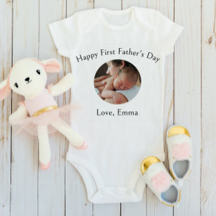 Custom Photo Dad & Baby Happy First Father's Day  Baby Bodysuit