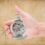 Custom photo dad father pocket watch<br><div class="desc">Template for your own photo of the best father, dad in the world. Black numbers. Text: My dad. With a white photo overlay.</div>