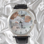 Custom photo dad father watch<br><div class="desc">Template for your own photo of the best father, dad in the world. Black numbers. Text: My dad. With a white photo overlay.</div>