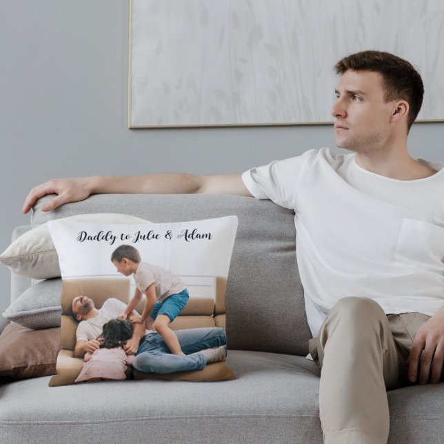 Custom Photo Daddy Kids Names Script Father's day Throw Pillow (Creator Uploaded)