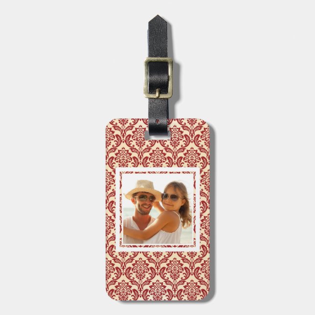 Custom Photo Damask pattern wallpaper Luggage Tag (Front Vertical)