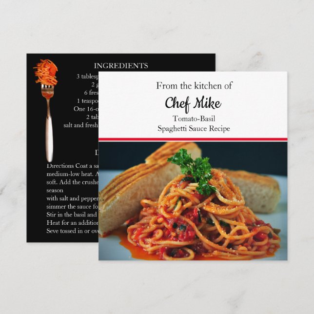 Custom Photo Design Tomato Sauce Recipe Card (Front/Back)