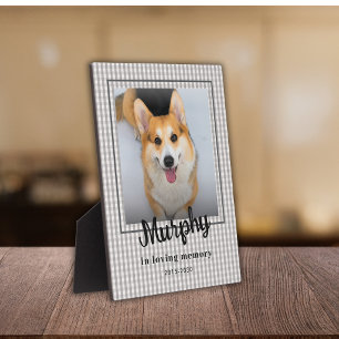 Custom Photo Dog Memorial Keepsake Grey Plaid  Plaque