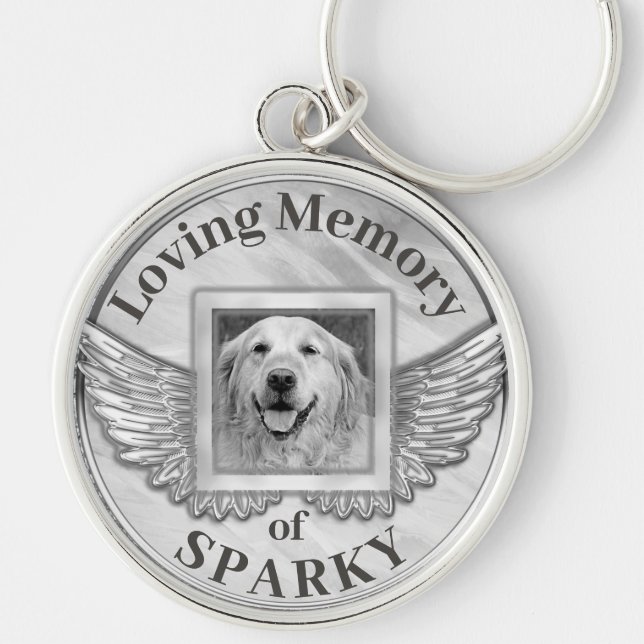 Custom Photo Dog Memorial Silver Keychain (Front)