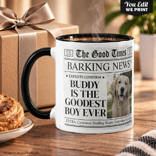 Custom Photo Dog Newspaper Mug, Goodest Boy Ever Mug