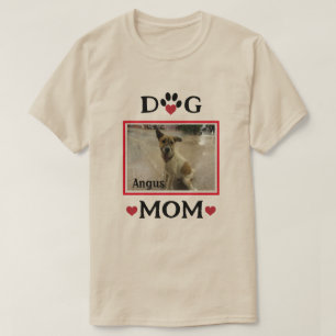 Custom Photo Dog Paws With Red Hearts "Dog Mom"  T-Shirt