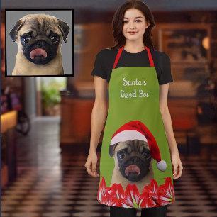 Custom Photo Dog Red Santa Hat & Orchids Mom Gift Apron
