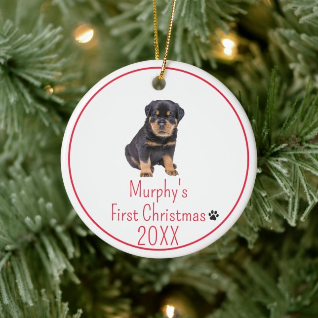 Custom Photo Dogs First Christmas 20XX  Ceramic Ornament (Tree)