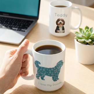 Custom Photo Doodle Mom Personalized Name Teal Coffee Mug