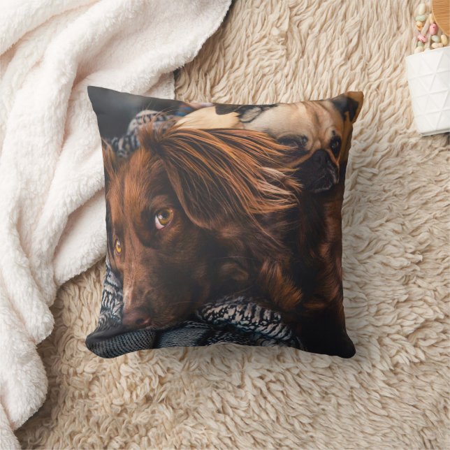 Custom Photo Double Sided Dogs Throw Pillow (Blanket)