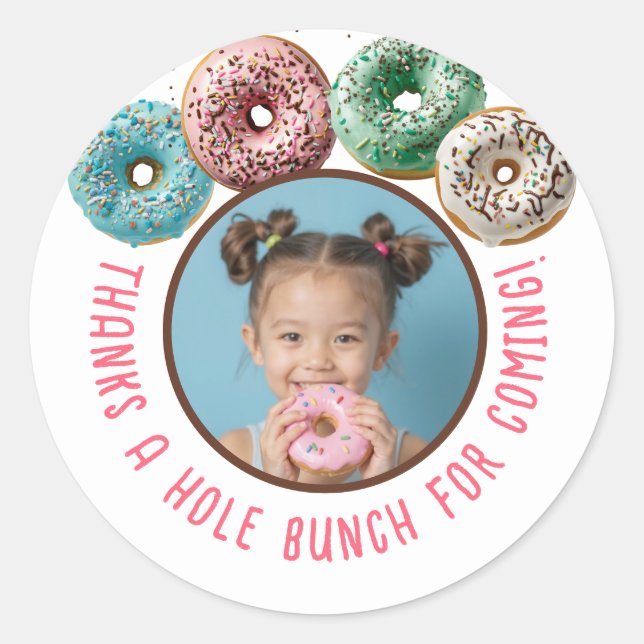 Custom Photo Doughnut Birthday Thanks A Hole Bunch Classic Round Sticker (Front)