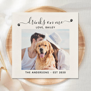 Custom Photo Drinks On Me Dog Bar Pet Wedding Napkin