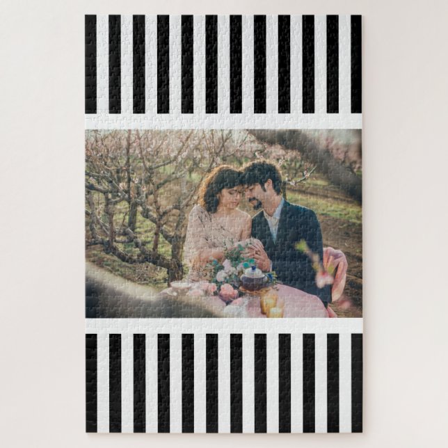 Custom Photo / Elegant Black and White Stripes Jigsaw Puzzle (Vertical)