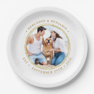 Custom Photo Elegant Gold Personalized Wedding Paper Plate