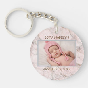Custom Photo Elegant Pink Grey Marble Pattern Keychain