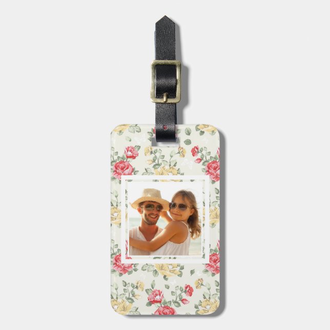 Custom Photo Elegant pink roses Luggage Tag (Front Vertical)