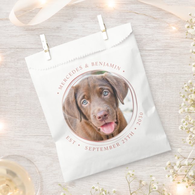 Custom Photo Elegant Rose Gold Personalize Wedding Favour Bag (Clipped)