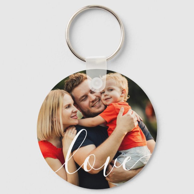 Custom Photo Elegant Script Love Keychain (Front)