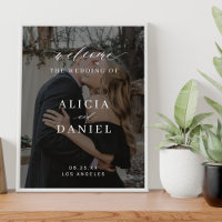 Custom photo elegant script wedding welcome sign