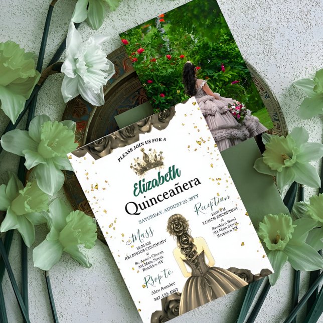Custom Photo Emerald Green Quinceañera Invite (Creator Uploaded)