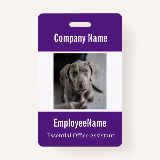 Custom Photo Employee ID Badge Template Purple (Front)
