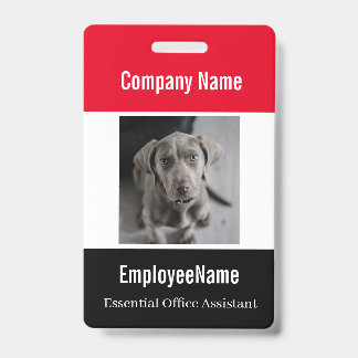 Custom Photo Employee ID Badge Template Red Black