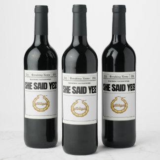 Custom Photo Engagemen Newspaper Wine Bottle Label