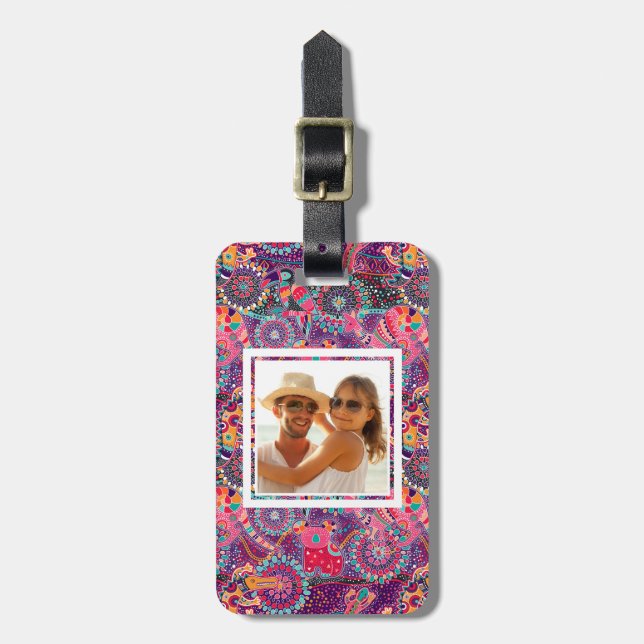Custom Photo Ethnic Style Animal Pattern Luggage Tag (Front Vertical)
