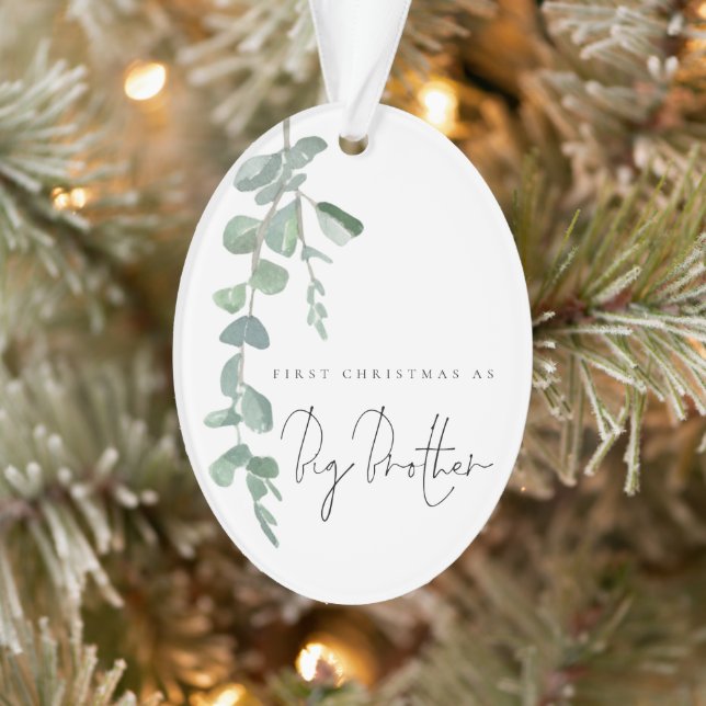 Custom Photo Eucalyptus 1st Christmas Big Brother Ornament (Tree)