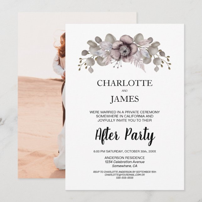 Custom Photo Eucalyptus Floral Wedding After Party Invitation (Front/Back)