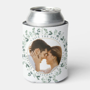 Custom Photo Eucalyptus Wedding Save The Date Can Cooler