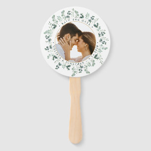 Custom Photo Eucalyptus Wedding Save The Date Hand Fan