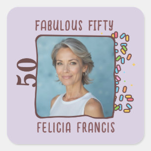 Custom Photo Fabulous Fifty Birthday Party Square Sticker