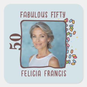 Custom Photo Fabulous Fifty Birthday Party Square Sticker