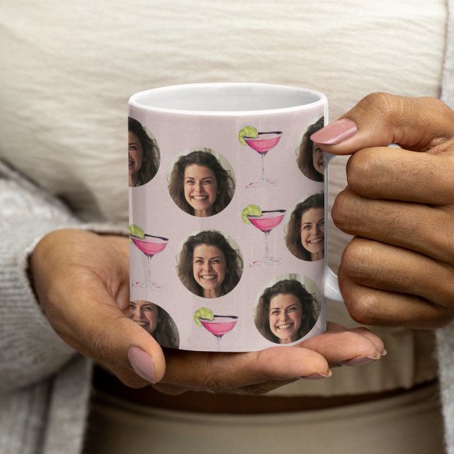 Custom Photo Face & Cocktail | Personalized Pink  Coffee Mug (Creator Uploaded)