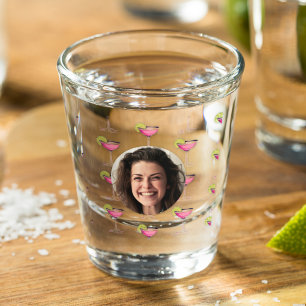Custom Photo Face & Cocktail   Personalized Pink S Shot Glass
