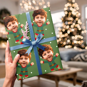 Custom Photo Face Fun Christmas Elf Kid Picture Wrapping Paper