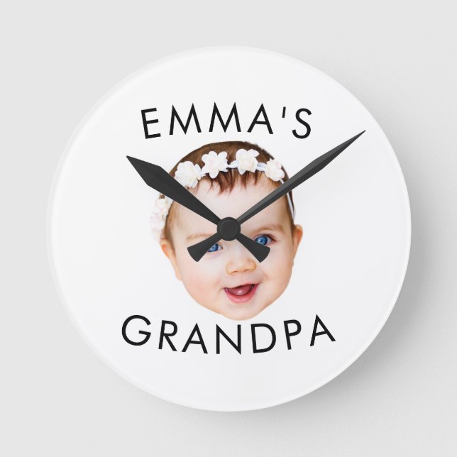 Custom Photo Face Mom Grandma Grandpa Birthday Round Clock (Front)