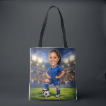 Custom Photo-Face Soccer/Football Star Caricature  Tote Bag<br><div class="desc">Carry Your Winning Spirit Everywhere with a Custom Photo Soccer Star Tote Bag! Score a style goal with our personalized soccer caricature tote bag, the ultimate accessory for any football enthusiast. This durable and vibrant bag features a high-definition, cartoon-style illustration of a soccer player standing tall on the pitch, set...</div>