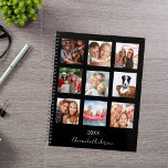 Custom photo family collage monogram black 2025 planner<br><div class="desc">Make your own unique family photo collage as a gift for your mom, wife or yourself. Use four, 9 of your favourite photos of your family, friends, dream travel destination or pet! Personalize and add a name and a year. The name is written with a modern hand lettered style script....</div>