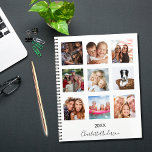 Custom photo family collage monogram white 2025 planner<br><div class="desc">Make your own unique family photo collage as a gift for your mom, wife or yourself. Use four, 9 of your favourite photos of your family, friends, dream travel destination or pet! Personalize and add a name and a year. The name is written with a modern hand lettered style script....</div>
