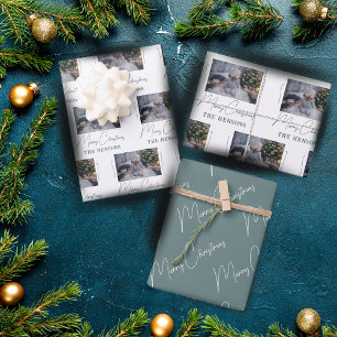 Custom Photo Family Minimalist Merry Christmas Wrapping Paper Sheet