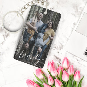 Custom Photo Family Script Personalized  Keychain