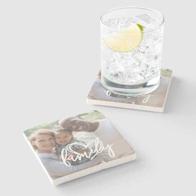 Custom Photo Family Script  Stone Coaster (Side)