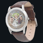 Custom Photo Fathers Day Watch for Dad Rustic<br><div class="desc">Rustic wood frame look watch for Dad, husband or Grandpa for Father's Day, his birthday, anniversary, etc- Rustic wood look frame that is scarred and distressed and appears beveled. Centred is custom photo, whether it's a family photo, picture of kids or grandkids, wedding photo, or any favourite photo. Personalized name...</div>