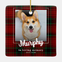 Custom Photo Festive Red Plaid Dog Memorial