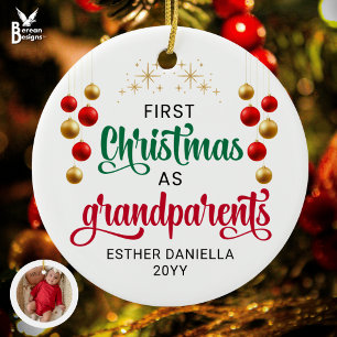 Custom Photo FIRST CHRISTMAS AS GRANDPARENTS  Ceramic Ornament