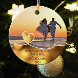 Custom Photo First Christmas as Mr. and Mrs. Ceramic Ornament<br><div class="desc">This "First Christmas as Mr. and Mrs." ornament features custom photo and family name.</div>