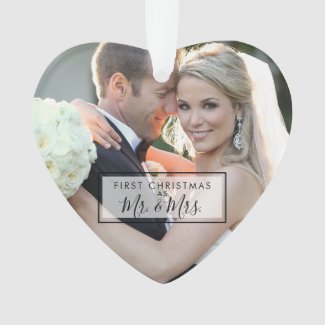 Custom Photo First Christmas as Mr and Mrs Heart Ornament