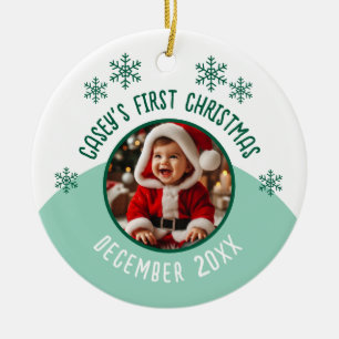 Custom Photo First Christmas Baby Add Name Ceramic Ornament